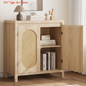 Kitchen 30.1" Coffee Bar Cabinet, Mid-Century Modern Kitchen Storage Table, Buffet Sideboard w/ Rattan Doors, Accent Cabinets - 1 of 4