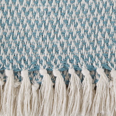 Storm Blue and White Cotton Woven Throw Blanket