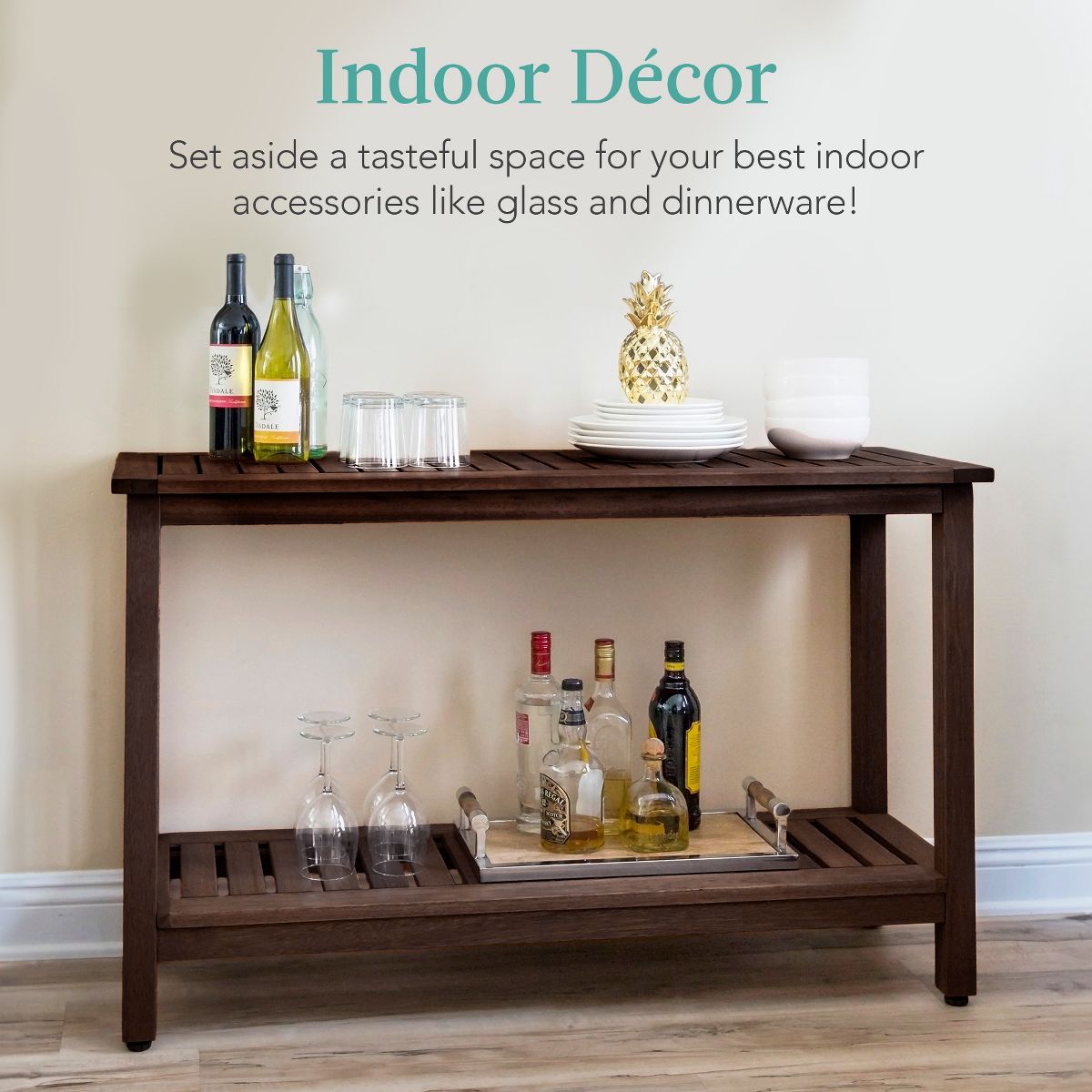 Best Choice Products 48in 2-Shelf Indoor Outdoor Wooden Console Table Multifunctional Buffet Bar Storage - Natural - thumbnail 8