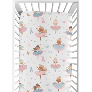 Sweet Jojo Designs Girl Baby Fitted Crib Sheet Ballerina and Ballet Bows Pink Blue Green and Orange - 1 of 4