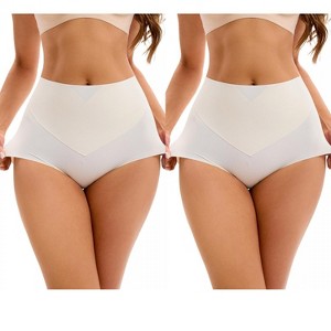 INSPIRE CHIC 2 Pcs Women's High-Waisted Tummy Control Underwear Briefs Flatten Panties - 1 of 4