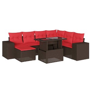 vidaXL Patio Sofa Set with Cushions Table and Couches 8 Piece Poly Rattan - Brown - 1 of 4