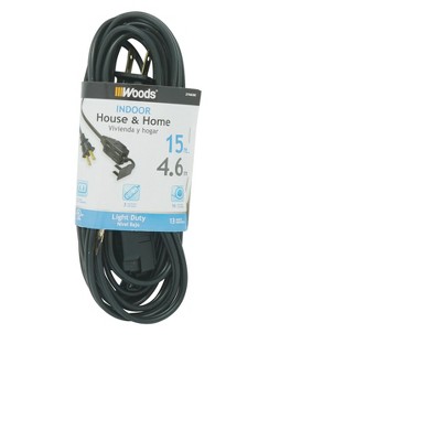 Woods 15' Indoor Extension Cord Black