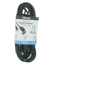 Woods 15' Indoor Extension Cord Black: 16 AWG, 3 Outlets, 13 Amps, UL Listed, 15 ft Long, 1 Year Warranty - 1 of 4