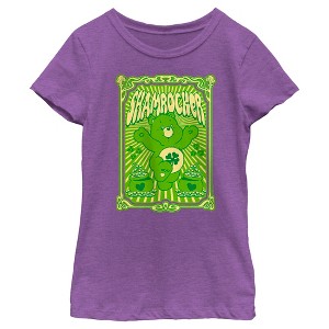 Girl's Care Bears St. Patrick's Day Good Luck Bear Shamrocker Poster T-Shirt - 1 of 4