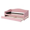 Okak Twin Teddy Fleece Daybed with Trundle Upholstered Trundle Bed Sofa Bed Frame with LED Frame for Living Room Bedroom Guest Room, Pink - 4 of 4