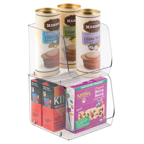 mDesign Open Front Stackable Plastic Food Storage Organizer Bin, 2 Pack -  7.75 x 15 x 6.25, Clear