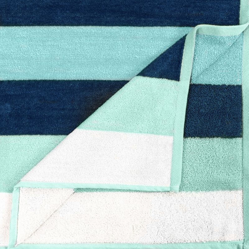 Coastal Blues Cotton Oversized Reversible Beach Towel Set of 2 by Blue Nile Mills, 3 of 9