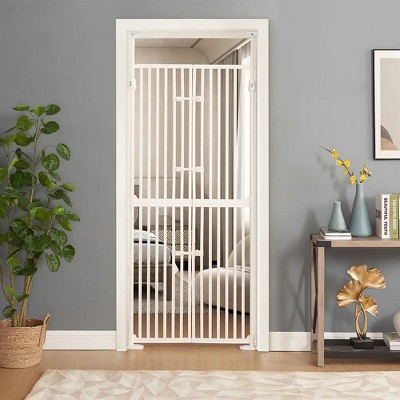 Unipaws Clear Transparent Pet Gate | Pressure-Mounted, Extra Wide 29-43 Inch, Walk-Through Gate For Doorways & Stairs