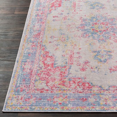 Everly 2' x 2'11" Blue and Pink Synthetic Fur Area Rug