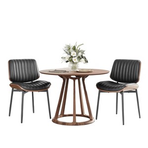 Ora Maison Mid-Century Dining Chairs Set of 2, PU Leather Upholstered Side Chairs with Metal Legs & Wooden Back for Dining Room & Living Room, Black - 1 of 1
