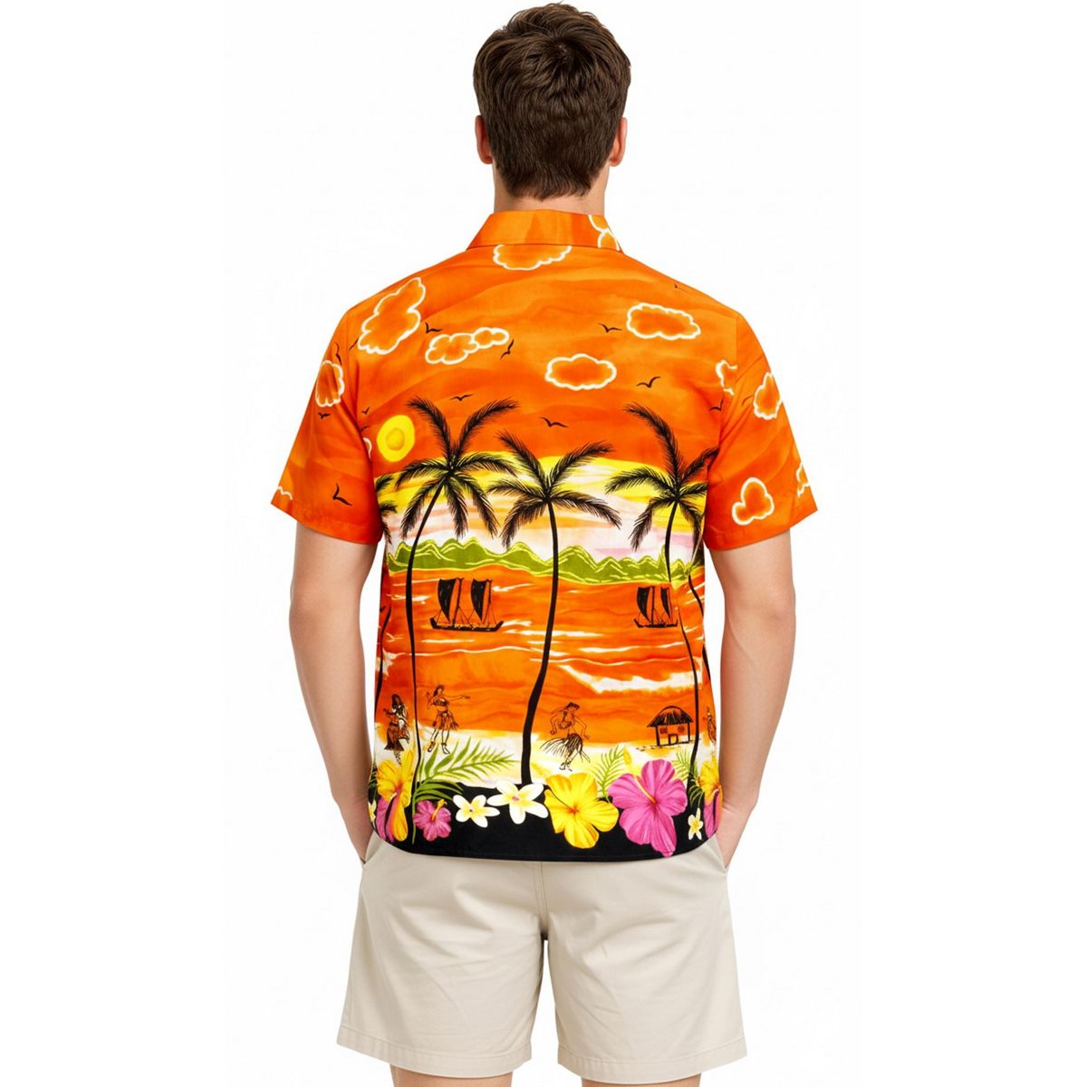 LA LEELA Mens Hawaiian Shirts Short Sleeve Button Down Shirt Mens Party Shirts Casual Vacation Summer Tropical Island Shirts Funny 7XL Orange,Floral - thumbnail 3
