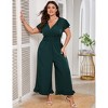 Coolmee Womens Plus Size Jumpsuits Vintage Short Flutter Sleeve Ruffled Hem Floral Printed Wide Leg V Neck Romper Long Jumpsuit 4XL Dark Green - 3 of 4