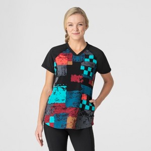 Wink Fashion Prints Women's Yoga V-Neck Print Scrub Top - 1 of 1