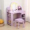 Kids Vanity with Lighted Mirror, 2 in 1 Little Girls Vanity Table & Stool, Kids Makeup with Bookshelf,Drawer & Open Shelves for 3-9 Yrs Girls - 4 of 4