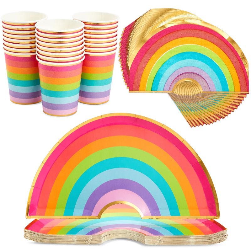 Blue Panda 72-Piece Disposable Dinnerware Set with Cups, Plates, Napkins for Rainbow Themed Birthday Party Decorations (Serves 24), 1 of 10