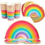 Blue Panda 72-Piece Disposable Dinnerware Set with Cups, Plates, Napkins for Rainbow Themed Birthday Party Decorations (Serves 24)