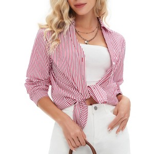 EXLURA Womens Striped Button Down Shirts Long Sleeve Stylish Collared Office Work Blouses Tops - 1 of 4