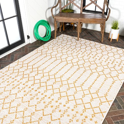 Boho Chic Moroccan-Inspired Geometric Black 9' x 12' Outdoor Area Rug