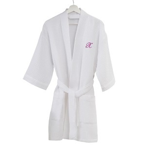 Personalization Mall Embroidered Waffle Weave Robe - White - 1 of 4