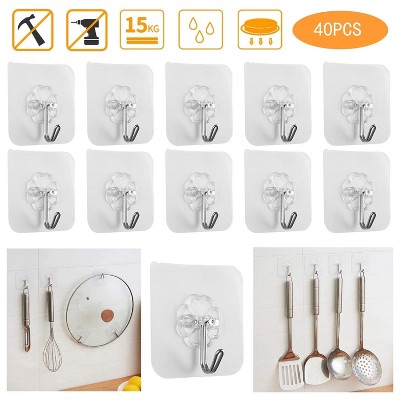 LunaLulinlk 40pcs Self-Adhesive Wall Hooks Heavy Duty Reusable Hangers, Transparent