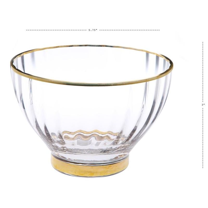 Classic Touch Set of 4 Straight Line Textured Dessert Bowls with Vivid Gold Rim and Base, 2 of 5