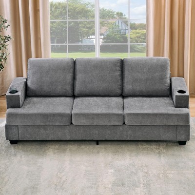GustoWave 89" Chenille 3-Seater Sofa with Cup Holders and Side, Storage Pockets, Modern Sofa for Living Room, Deep Seat Couches