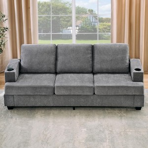 GustoWave 89" Chenille 3-Seater Sofa with Cup Holders and Side, Storage Pockets, Modern Sofa for Living Room, Deep Seat Couches - 1 of 4