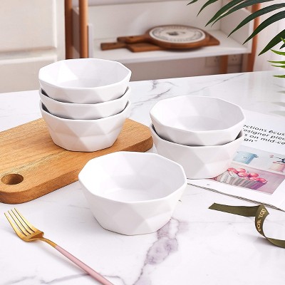 White Geometric Ceramic Microwave Safe Serving Bowls, Set of 2