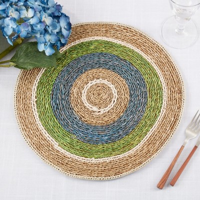 Multicolor Round Pandanus and Sea Grass Placemats, Set of 4
