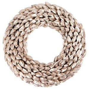 Northlight Champagne Gold Budding Leaves Glitter Christmas Wreath, 11.5-Inch, Unlit - 1 of 3