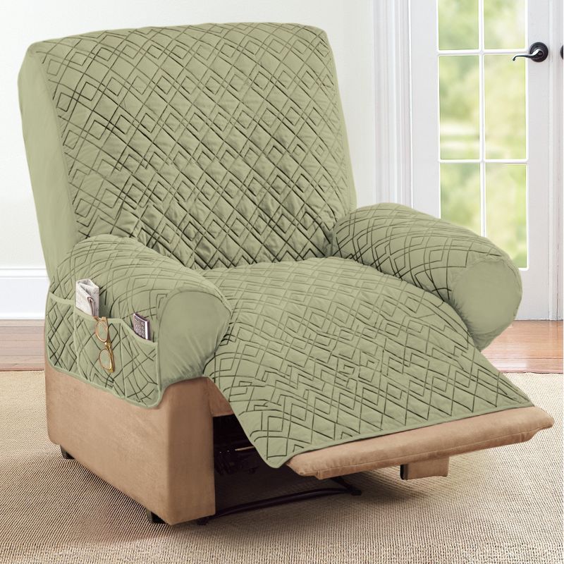 Collections Etc Diamond-Shape Quilted Stretch Recliner Cover with Storage Pockets - Furniture Protector, 2 of 4