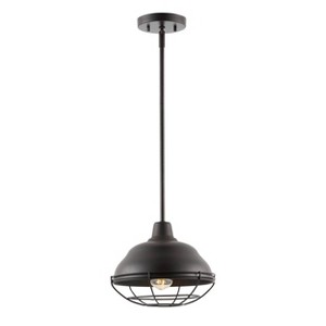 10.38" 1-Light Levi Industrial Farmhouse Iron Linear LED Pendant Oil Rubbed Bronze - JONATHAN Y: ETL Listed, Adjustable Height - 1 of 4