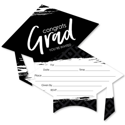 Big Dot of Happiness Black and White Grad - Best is Yet to Come - Shaped Fill-in Invitations - Grad Party Invitation Cards with Envelopes - Set of 12