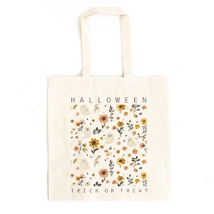 City Creek Prints Halloween Floral And Ghost Collage Canvas Tote Bag - 15x16 - Natural - 1 of 2