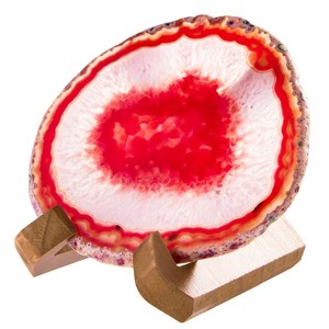 Luxury Lane Large Natural Brazilian Agate Slice Geode Rock Stone Drink Coaster with Wood Holder - 1 of 4