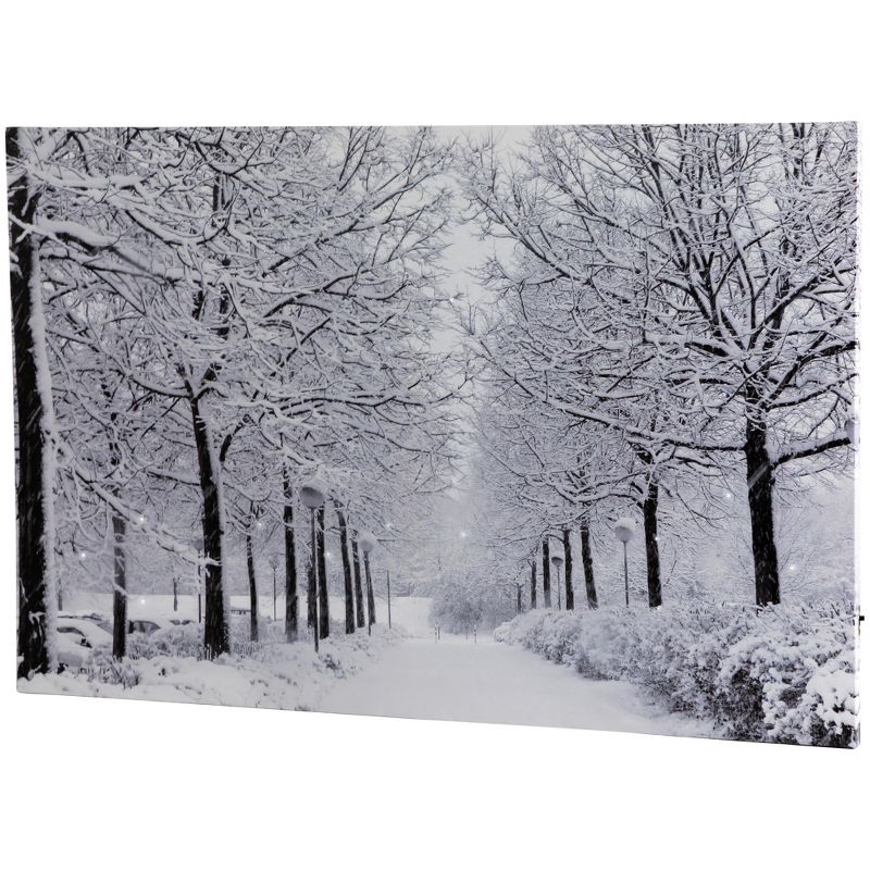 Northlight Fiber Optic Lighted Winter Lane Snowfall Christmas Canvas Wall Art 23.5" x 15.75", 1 of 5