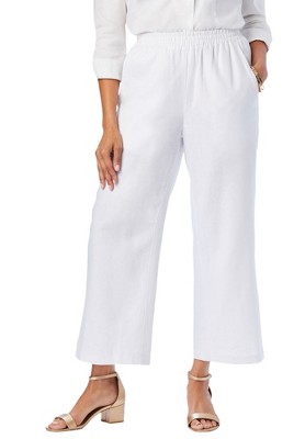 Jessica London Women's Plus Size Wide Leg Linen Crop Pants Elastic ...