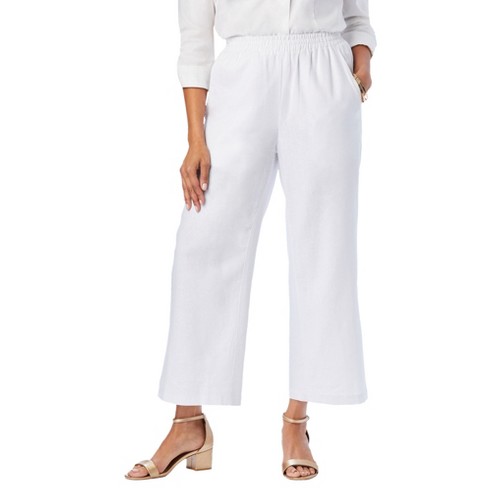 Jessica London Women's Plus Size Wide Leg Linen Crop Pants Elastic Waist -  16 W, White : Target