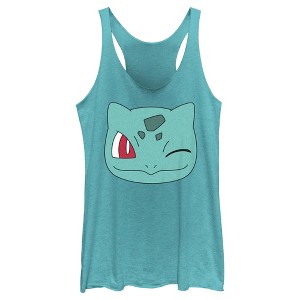 Women's Pokemon Bulbasaur Wink Face Racerback Tank Top - 1 of 4