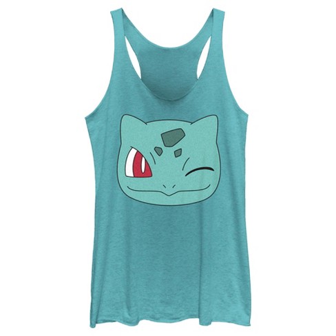 Women's Pokemon Bulbasaur Wink Face Racerback Tank Top - Tahiti Blue ...