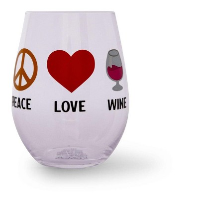 Toynk "Peace Love Wine" Oversized Stemless Wine Glass | Holds 20 Ounces