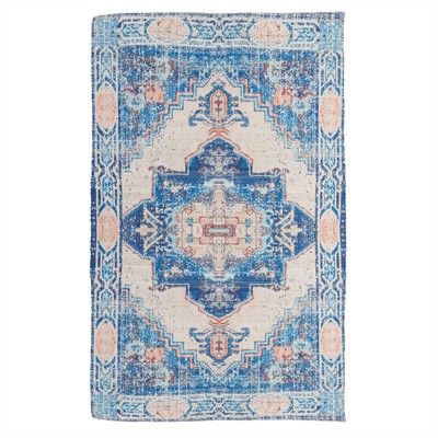 Cape Craftsmen Blue With Coral Digitally-Printed Indoor/Outdoor Rug, 4'X6'