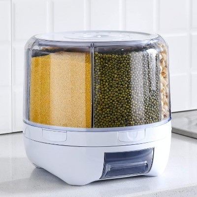 20Lbs Large Grain Dispenser 360掳Rotating Rice Food Dispenser 6 Grids Container for Peanut Barley Millet