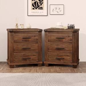 Whisen Wood Farmhouse Nightstand with 3 Drawers - 1 of 4