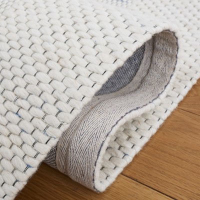 Ivory and Light Blue Geometric Wool Area Rug, 5' x 8'