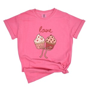 Love Cursive Cupcakes Coquette - Women's Garment Dyed Graphic T-Shirt - 1 of 4