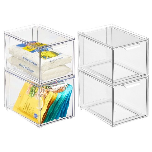 mDesign Clarity Plastic Stackable Kitchen Storage Organizer with Pull  Drawer - 8 x 6 x 4, 4 Pack