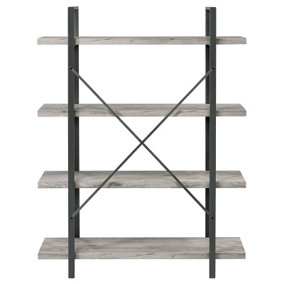 Pearl Silver 55" Transitional 4-Shelf Bookcase with Cross-Back Design