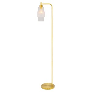 63" Kyra Pillar Shade Floor Lamp Gold - River of Goods: Brushed Metal, Glass Shade, UL Listed, 1-Way Switch - 1 of 4